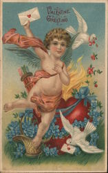 Cupid and Doves with Valentine's Letters Postcard