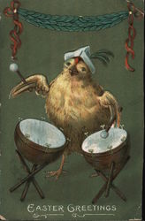 Easter Greetings - Chick Playing Drums Postcard