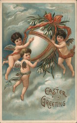 Three cherubs carring a giant Easter egg - Serie 66 Postcard