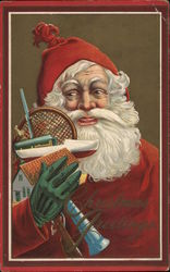 Christmas Greetings - Santa with an armful of toys Postcard