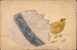 Easter Greetings; Chick emerges from shell Postcard