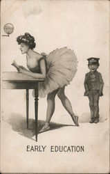 Boy Looking Up Woman in TuTu: Early Education Comic Postcard Postcard Postcard