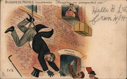 Man Being Pulled Up Into Building By Clamps by Accident Comic, Funny Postcard Postcard Postcard