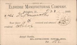 Eldredge Manufacturing Company, Belvidere, Ill., Correspondence Card Postcard