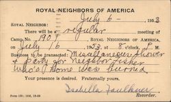 Royal Neighbors of America Postal Cards & Correspondence Postcard Postcard Postcard