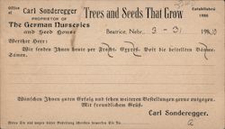 Order Card for The German Nurseries and Seed House Postcard