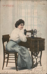 Woman at Sewing Machine Postcard