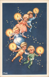 Child Fairies Flying Holding Candles: God Jul, Gott Nytt Ar Angels & Cherubs Postcard Postcard Postcard