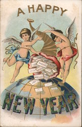 A Happy New Year - Cupids Bringing Good Wishes Postcard