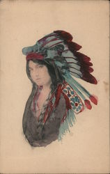 Native American Woman, Hand Colored Native Americana Postcard Postcard Postcard