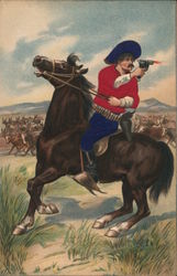 Cowboy Shooting From Back of Horse Postcard