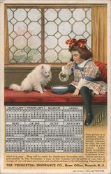 1910 Calendar - Girl & Dog Drink Milk Out of a Bowl Calendars Postcard Postcard Postcard