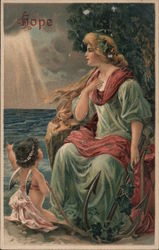 Woman Looking to Sea with Child Angel: Hope Women Postcard Postcard Postcard