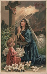 Woman Praying at Cross: Faith Women Postcard Postcard Postcard