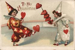 Two Child Clowns - To My Valentine Cupid Postcard Postcard Postcard