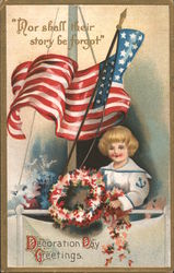 "Nor shall their story be forgot" Decorations Day Greetings Postcard