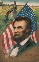 American Flag and Abraham Lincoln Postcard