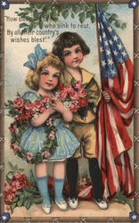 Children with a flag - "How sleep the brave who sink to rest, by all their country's wishes blest!" Memorial Day Postcard Postca Postcard