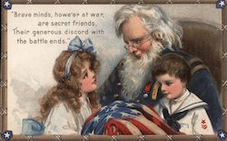 Old veteran talking to children Postcard