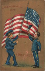 Two boys with a flag: "Memorial Day Greetings" Postcard Postcard Postcard