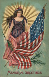 Columbia carrying a palm branch and the American flag Memorial Day Postcard Postcard Postcard