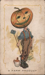 Man with head of jackolantern - "A Farm Product" Halloween Postcard Postcard Postcard