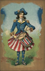 Female drummer in patriotic garb Memorial Day Postcard Postcard Postcard