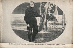 C. Grahame White and his monoplane, Belmont Park, 1910 Postcard