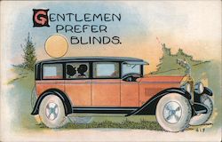 Couple Canoodling in Car: Gentlemen Prefer Blinds Couples Postcard Postcard Postcard