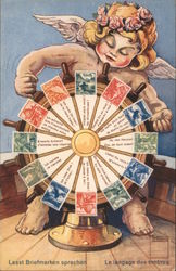 The Language of Stamps - Cherub, Ship’s Wheel and Stamps Postcard