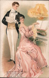 Couple Singing and Playing Piano Romance & Love Postcard Postcard Postcard