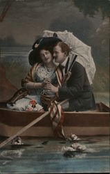 Couple on Boat on Lake Postcard