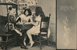 Three of a Kind, Beats Two Pair - Three Girls Playing Cards Postcard