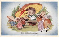 The Umbrella Man Dressed Animals Postcard Postcard Postcard