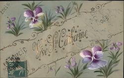 Vise Ste. Catherine with Handpainted Pansies Postcard