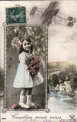 Cueillies Pour Vous: Girl Holding Bouquet of Flowers Girls Postcard Postcard Postcard