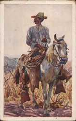 Moustached Man on a Horse in a Field Postcard