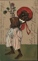 Black Boy Carrying Potted Flower Black Americana Postcard Postcard Postcard