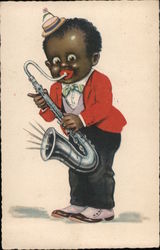 Little Boy and his saxophone Black Americana Postcard Postcard Postcard