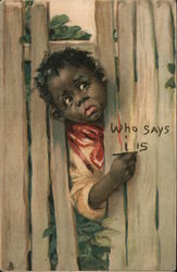 Who says i is; a boy peers through a gap in a fence Black Americana Postcard Postcard Postcard