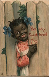 Black Girl Peering Through Fence - Be My Sweetheart Postcard