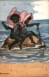 Black Girls in pink bonnets "Mermaids" Black Americana Postcard Postcard Postcard