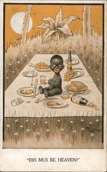 Black boy seated at a picnic: "Dis mus be heaven!" Black Americana Postcard Postcard Postcard