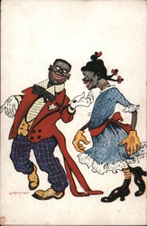 Black Couple Going For a Walk Postcard