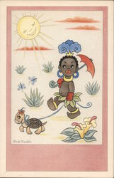 Black child walking turtle Black Americana Postcard Postcard Postcard