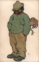 Black man with chicken stuffed in his pocket Postcard