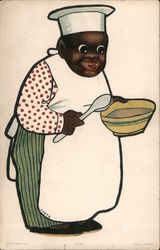 Black cook holding bowl and spoon Postcard