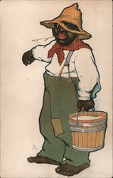 Man Holding a Bucket of Milk Black Americana Postcard Postcard Postcard