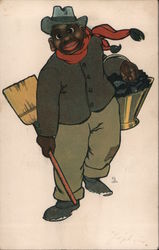 Black Man Carrying Coal and Broom Postcard