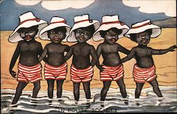 Black children at the beach - "In Polite Society" Black Americana Postcard Postcard Postcard